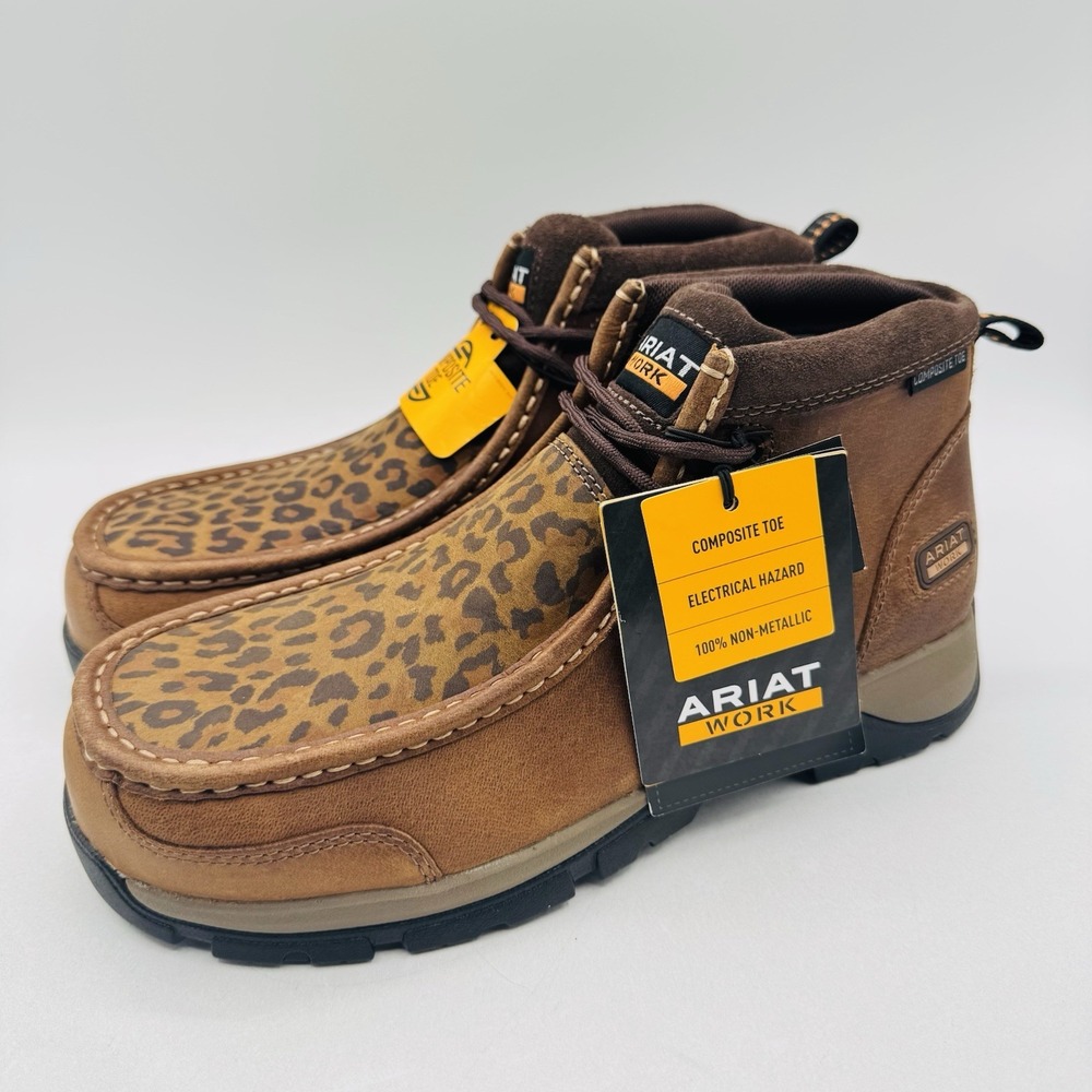 Ariat Edge Moc Toe Work Boots Women's Size 8.5 B Cheetah Print Brown Leather